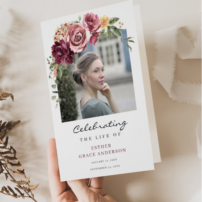 Rose Celebration of Life Folded Funeral Program Flyer (Creator Uploaded)