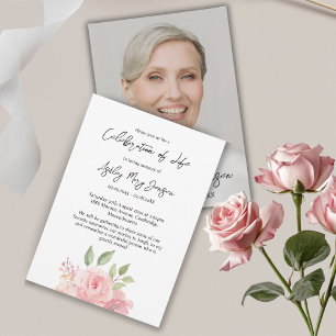 Rose Celebration of Life Photo Funeral Invitation
