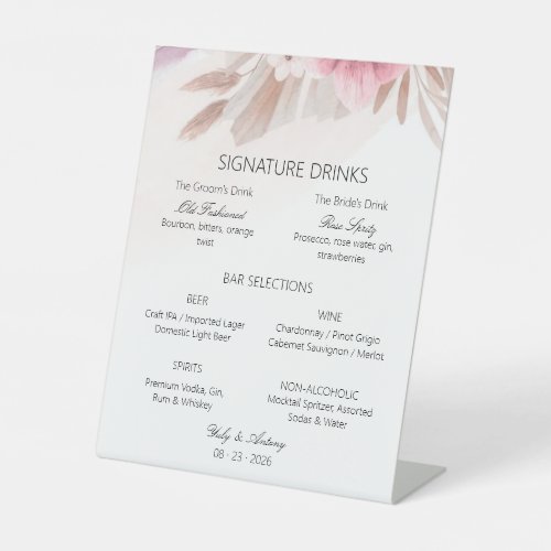 Rose Champagne Boho Bar Menu Selections Sign