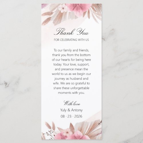 Rose Champagne Boho Wedding Thank You Table Card