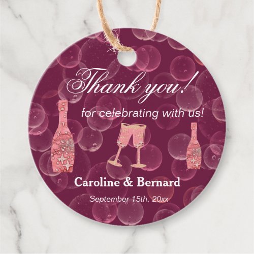 Rose Champagne Bottles of Champagne Thank You Favor Tags