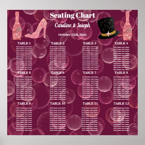 Rose Champagne Bubbly for 12 Seats Seating Chart