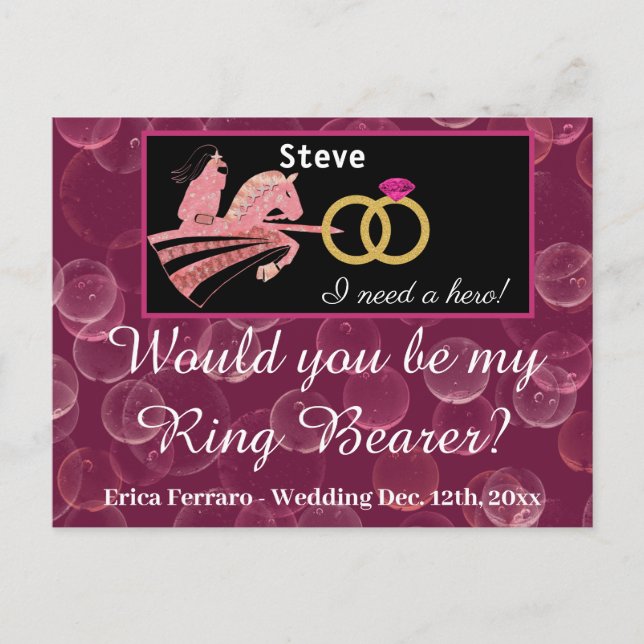 Rose Champagne & Medieval Knight for Ring Bearer P Postcard (Front)