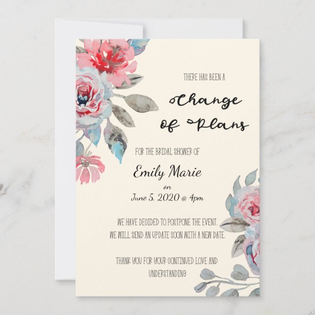 Rose Change of Plans Bridal Shower Card (Front)