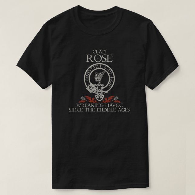 Rose Clan crest Scottish surname tartan Thistle T-Shirt (Design Front)