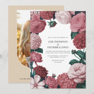 Rosé Clay, Terra Pink & Peony Smoke Floral Wedding Invitation