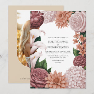 Rosé Clay, Terra Pink & Peony Smoke Floral Wedding Invitation