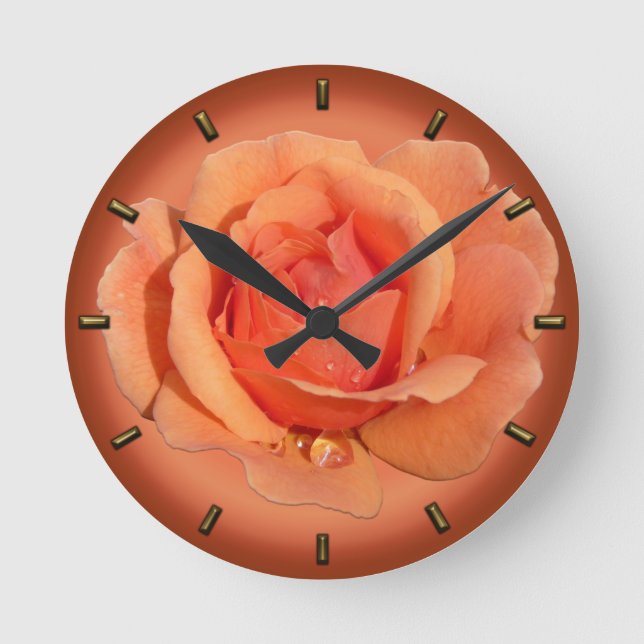 Rose Clock Wall Clock Peach Orange Rose Clock (Front)