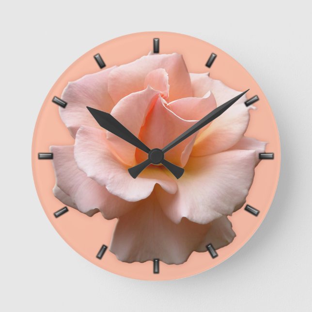 Rose Clock Wildrose Wall Clock Peach Rose Decor (Front)