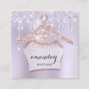 Rose Cloth Hanger Dress Boutique Purple Drips Square Business Card