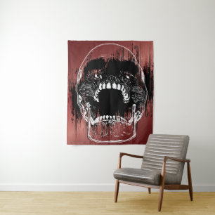 Rose Color Wall Theme - Human Skull Tapestry