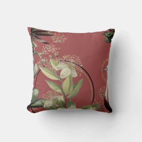 Rose Colored Artistic Blooming Myrtle Floral Throw Pillow