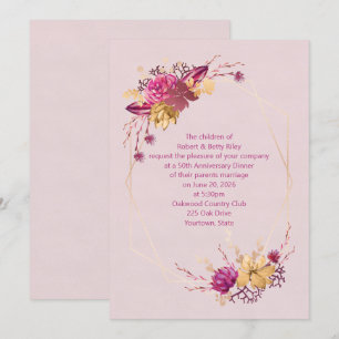 rose colored floral anniversary dinner invitation