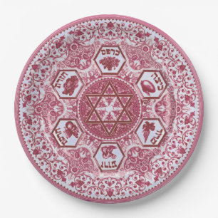 Rose-Colored Passover Seder Paper Plate