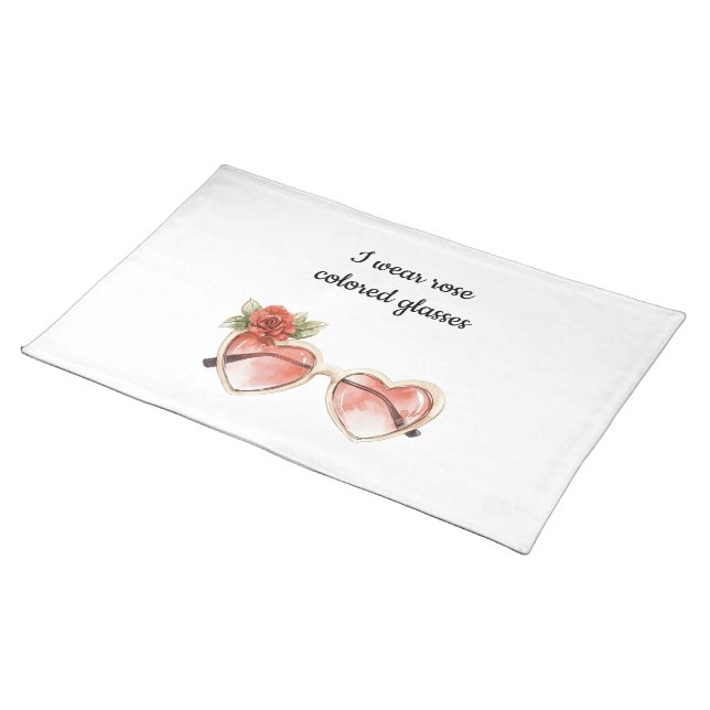 Rose Colored Sunglasses Cloth Placemat (On Table)