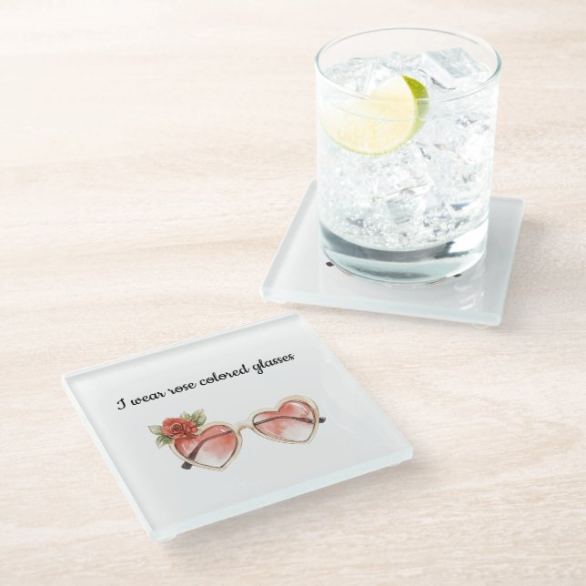 Rose Colored Sunglasses Glass Coaster (Angled)