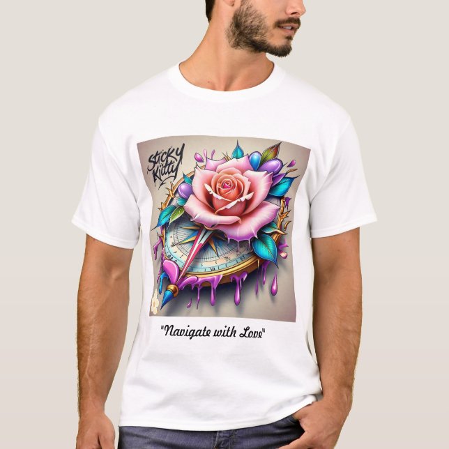 "Rose Compass: A Symbol of Love and Bliss" T-Shirt (Front)