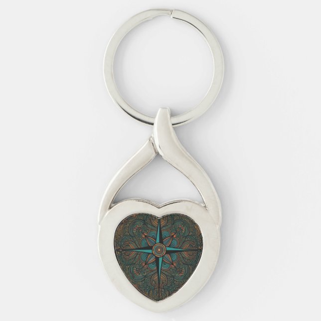 Rose Compass of the Heart Keychain (Front)