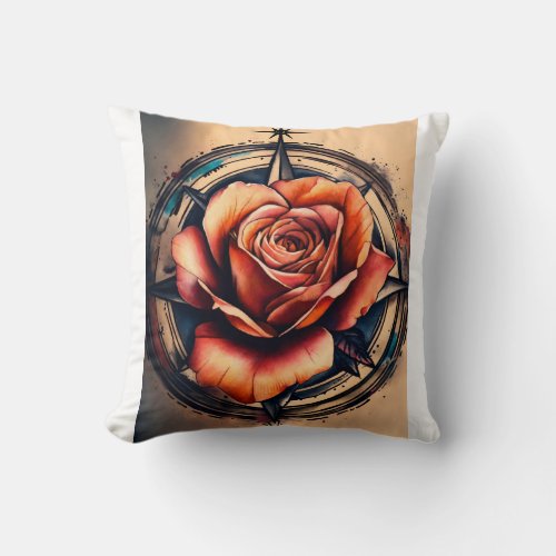  Rose Compass Serenity Embrace Love and Spirit Throw Pillow
