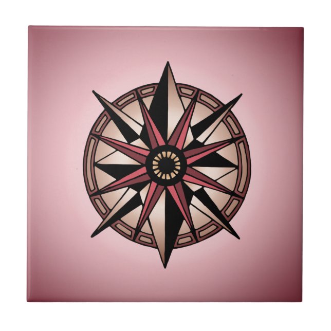 rose compass star ceramic tile (Front)
