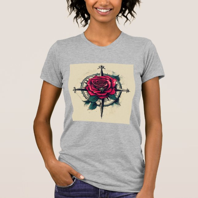 Rose Compass Tattoo Art TeeT-Shirt T-Shirt (Front)
