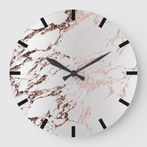 Rose Copper Gold Carrara Marble Black Gray Stone Large Clock