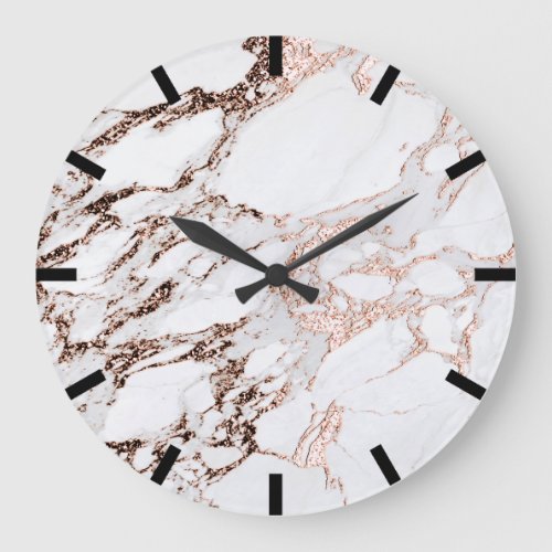 Rose Copper Gold Carrara Marble Black White Stone Large Clock