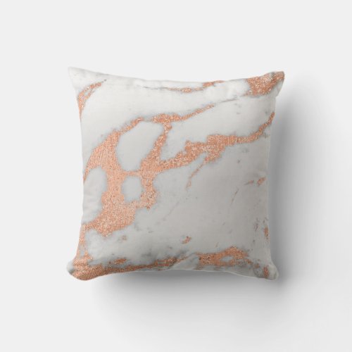 Rose Copper Gold Gray Glitter Marble Stone Metal Throw Pillow