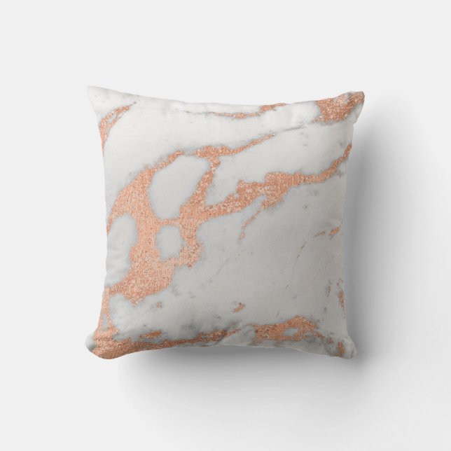 Rose Copper Gold Gray Glitter Marble Stone Metal Throw Pillow (Front)