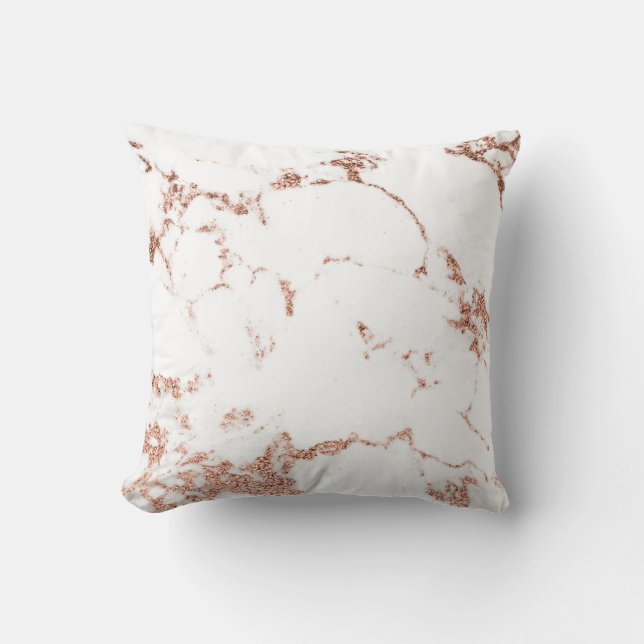 Rose Copper Gold White Glitter Marble Gray Glitter Throw Pillow (Front)