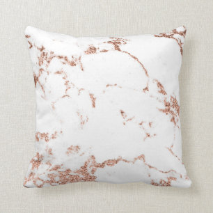Rose Copper Gold White Glitter Marble Gray Glitter Throw Pillow