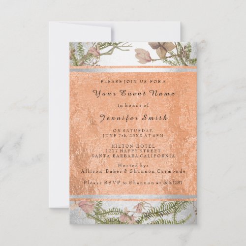 Rose Copper Silver Gray Floral Bridal 16th Mint Invitation