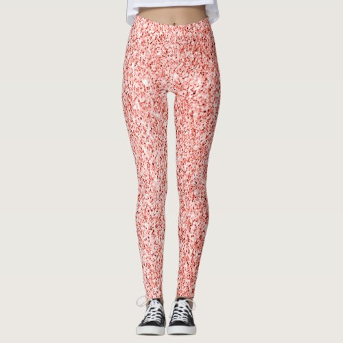 Rose coral light glitter faux sparkles leggings