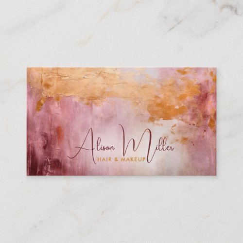 Rose Coral Watercolor and Gold Abstract Business Card