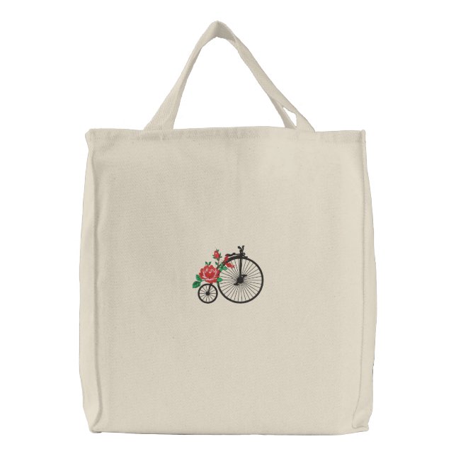 Rose Covered Antique Bicycle Embroidered Bag (Front)
