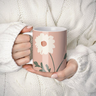 Rose-Cream Daisy & Custom Text Modern Farmhouse Coffee Mug