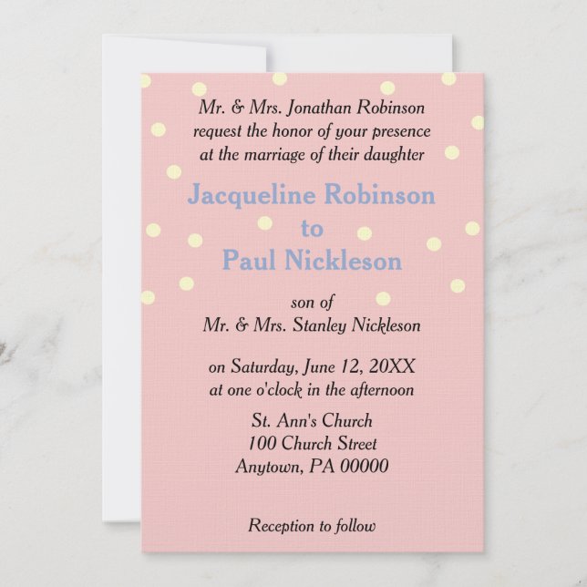 Rose Cream Polka Dots Blue Wedding Invitation (Front)