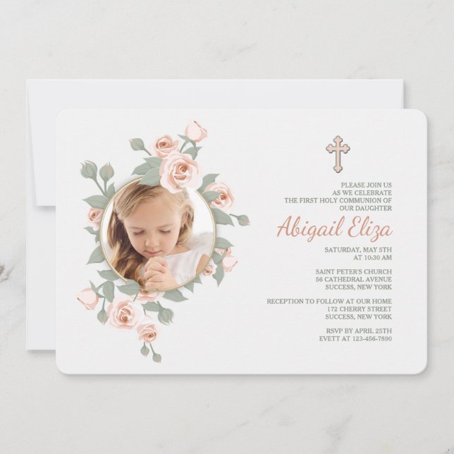 Rose Crescent Photo Invitations (Front)