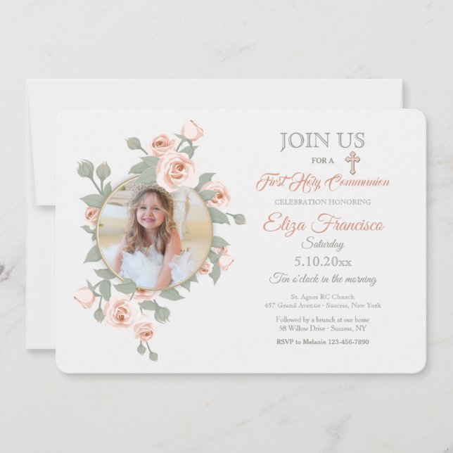 Rose Crescent Photo Religious Invitations (Front)