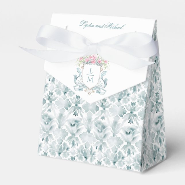 Rose Crest w/ Bow | Monogram Wedding Favor Boxes (Front Side)