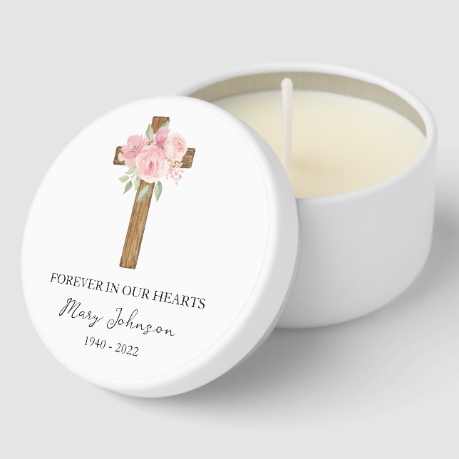 Rose Cross Funeral Mini Candle Favors (Corner)