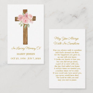 Rose Cross Memorial Funeral Prayer Card
