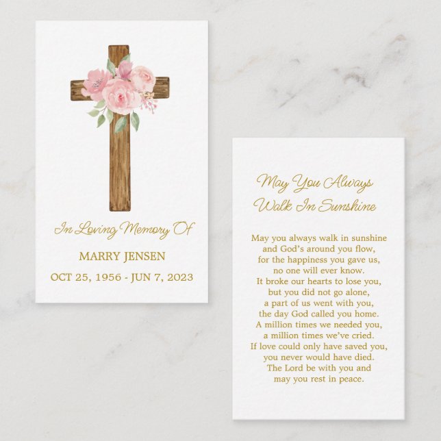 Rose Cross Memorial Funeral Prayer Card (Front/Back)