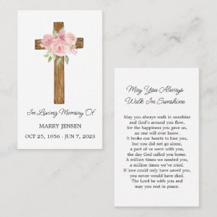 Rose Cross Memorial Funeral Prayer Card
