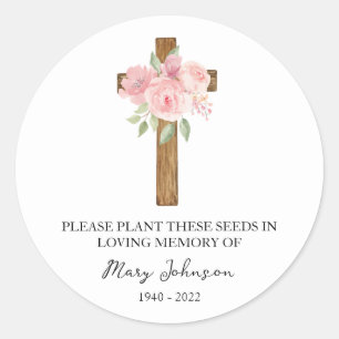Rose Cross Memorial Funeral Seed Packet Classic Round Sticker