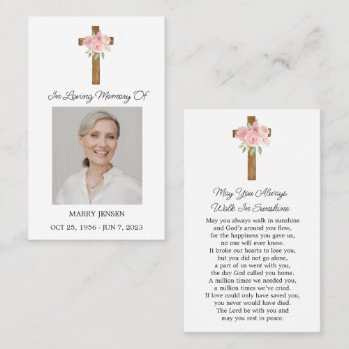 Rose Cross Memorial Photo Funeral Prayer Card