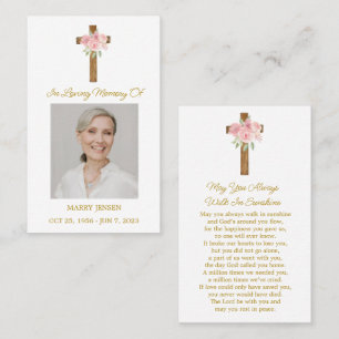 Rose Cross Memorial Photo Funeral Prayer Card