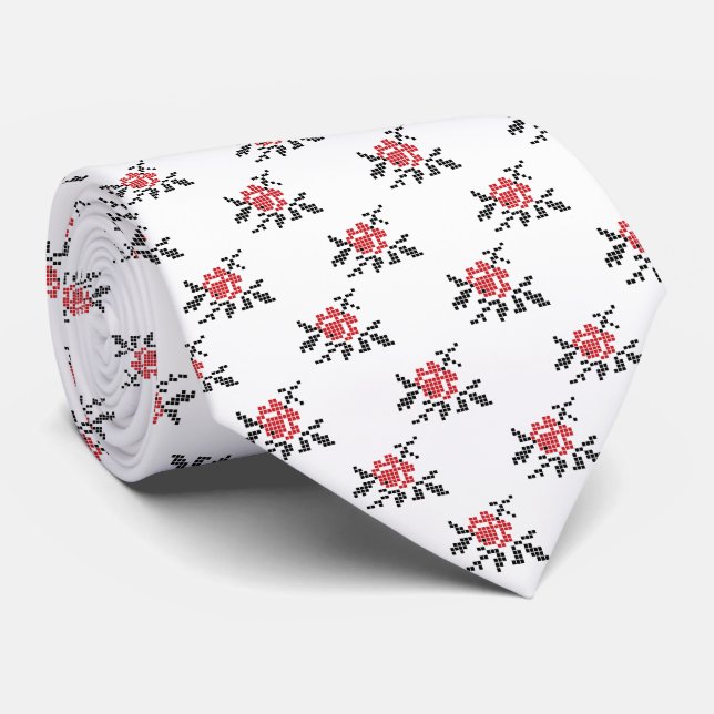 ROSE cross-stitch pattern Tie (Rolled)
