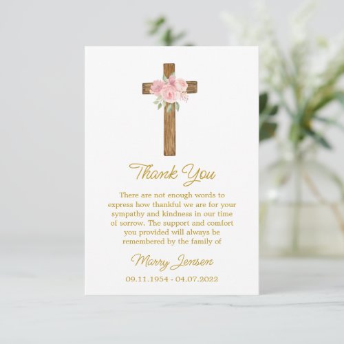 Rose Cross Sympathy Thank You Card