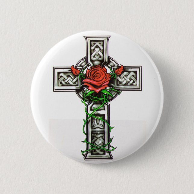 Rose cross tattoo design button (Front)
